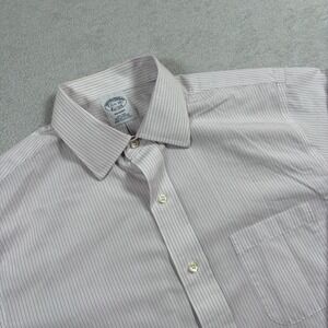 Brooks Brothers Regent Dress Shirt Mens 15.5-34 White Red Micro Stripe Non Iron